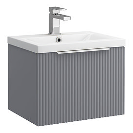 Venice Fluted 500mm Grey Vanity Unit - Wall Hung Single Drawer Unit with Chrome Handle