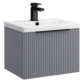 Venice Fluted 500mm Grey Vanity Unit - Wall Hung Single Drawer Unit with Matt Black Handle