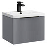 Venice Fluted 500mm Grey Vanity Unit - Wall Hung Single Drawer Unit with Matt Black Handle