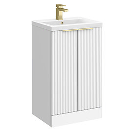Venice Fluted 500mm White Vanity Unit - Floor Standing 2 Door Unit with Brushed Brass Handles