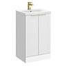 Venice Fluted 500mm White Vanity Unit - Floor Standing 2 Door Unit with Brushed Brass Handles