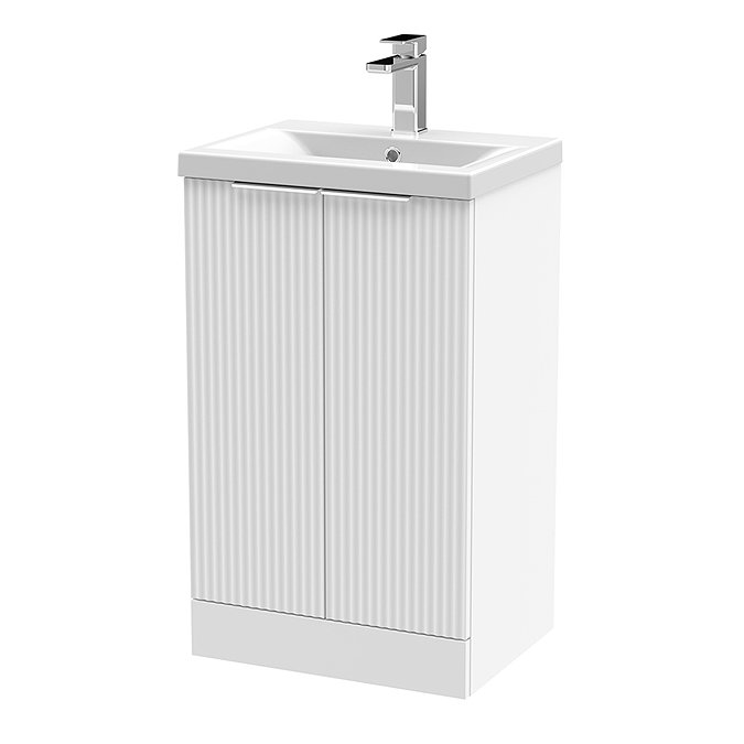 Venice Fluted 500mm White Vanity Unit - Floor Standing 2 Door Unit with Chrome Handles Large Image