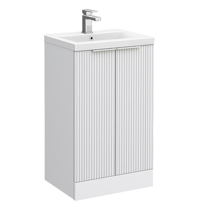 Venice Fluted 500mm White 2 Door Floor Standing Vanity Unit with Chrome Handles