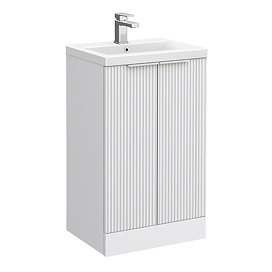 Venice Fluted 500mm White Vanity Unit - Floor Standing 2 Door Unit with Chrome Handles