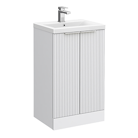 Venice Fluted 500mm White Vanity Unit - Floor Standing 2 Door Unit with Chrome Handles