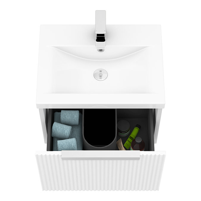 Venice Fluted 500mm White Vanity Unit – Wall-Hung Single Drawer Unit with Chrome Handle