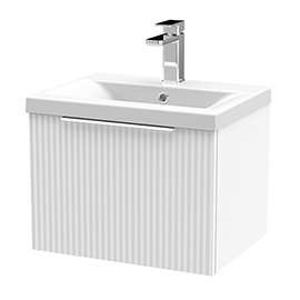 Venice Fluted 500mm White Vanity Unit - Wall Hung Single Drawer Unit with Chrome Handle Medium Image