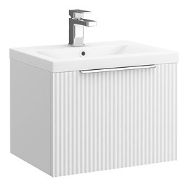 Venice Fluted 500mm White Vanity Unit – Wall-Hung Single Drawer Unit with Chrome Handle