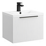 Venice Fluted 500mm White Vanity Unit - Wall Hung Single Drawer Unit with Matt Black Handle