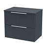 Venice Fluted 600mm Anthracite Grey Vanity Unit - Wall Hung 2 Drawer Unit with Worktop & Chrome Handles
