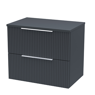 Venice Fluted 600mm Anthracite Grey Vanity Unit - Wall Hung 2 Drawer Unit with Worktop & Chrome Handles