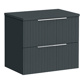 Venice Fluted 600mm Anthracite Grey Vanity Unit - Wall Hung 2 Drawer Unit with Worktop & Chrome Handles