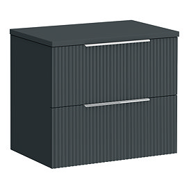 Venice Fluted 600mm Anthracite Grey Vanity Unit - Wall Hung 2 Drawer Unit with Worktop & Chrome Handles