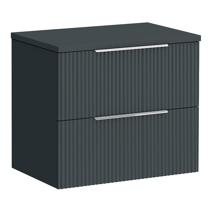 Venice Fluted 600mm Anthracite Grey Vanity Unit - Wall Hung 2 Drawer Unit with Worktop & Chrome Handles