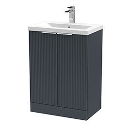 Venice Fluted 600mm Anthracite Vanity Unit - Floor Standing 2 Door Unit with Chrome Handles  Medium 
