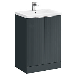Venice Fluted 600mm Anthracite Vanity Unit - Floor Standing 2 Door Unit with Chrome Handles
