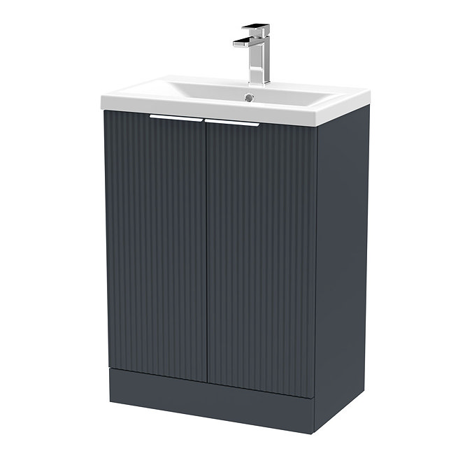 Venice Fluted 600mm Anthracite Vanity Unit - Floor Standing 2 Door Unit with Chrome Handles  Large I