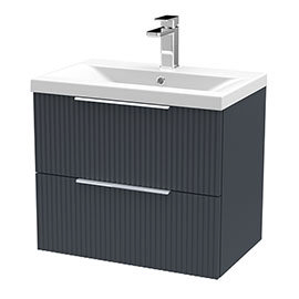 Venice Fluted 600mm Anthracite Vanity Unit - Wall Hung 2 Drawer Unit with Chrome Handles Medium Imag