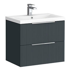 Venice Fluted 600mm Anthracite Vanity Unit - Wall Hung 2 Drawer Unit with Chrome Handles