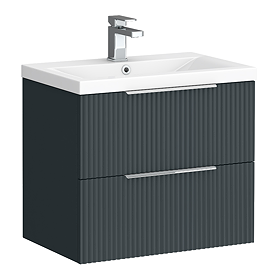 Venice Fluted 600mm Anthracite Vanity Unit - Wall Hung 2 Drawer Unit with Chrome Handles