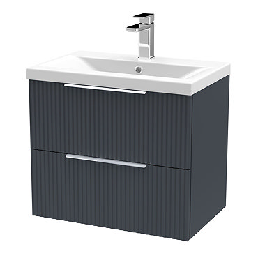 Venice Fluted 600mm Anthracite Vanity Unit - Wall Hung 2 Drawer Unit with Chrome Handles  Profile Large Image