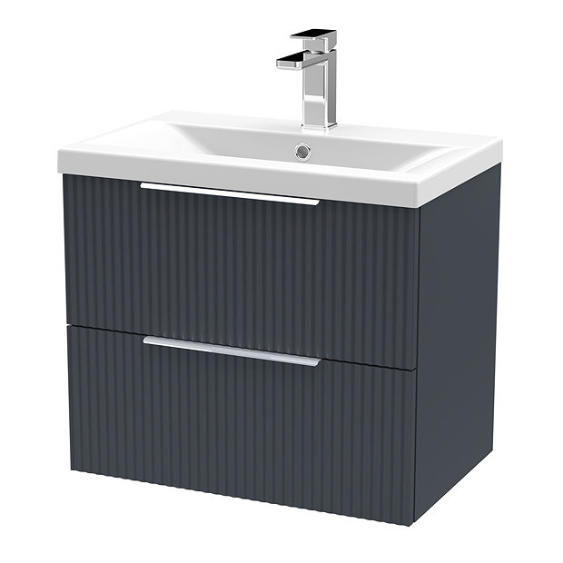Venice Fluted 600mm Anthracite Vanity Unit Wall Hung 2 Drawer Unit