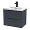 Venice Fluted 600mm Anthracite Vanity Unit - Wall Hung 2 Drawer Unit with Matt Black Handles
