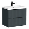 Venice Fluted 600mm Anthracite Vanity Unit - Wall Hung 2 Drawer Unit with Matt Black Handles