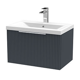 Venice Fluted 600mm Anthracite Vanity Unit - Wall Hung Single Drawer Unit with Chrome Handle Medium 