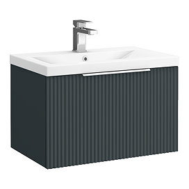 Venice Fluted 600mm Satin Anthracite Single Drawer Wall-Hung Vanity Unit with Chrome Handle
