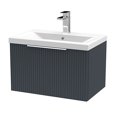 Venice Fluted 600mm Anthracite Vanity Unit - Wall Hung Single Drawer Unit with Chrome Handle  Profil