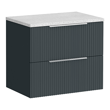 Venice Fluted 600mm Satin Anthracite Vanity Unit – Wall-Hung 2-Drawer Unit with Sparkling White Quartz Effect Worktop & Chrome Handles
