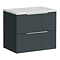 Venice Fluted 600mm Satin Anthracite Vanity Unit – Wall-Hung 2-Drawer Unit with Sparkling White Quartz Effect Worktop & Chrome Handles