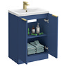 Venice Fluted 600mm Blue Vanity Unit - Floor Standing 2 Door Unit with Brushed Brass Handles