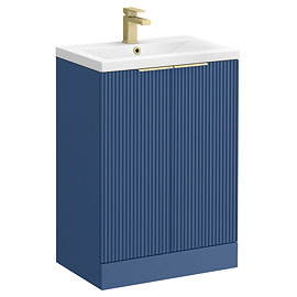 Venice Fluted 600mm Blue Vanity Unit - Floor Standing 2 Door Unit with Brushed Brass Handles