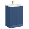 Venice Fluted 600mm Blue Vanity Unit - Floor Standing 2 Door Unit with Brushed Brass Handles