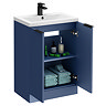 Venice Fluted 600mm Blue Vanity Unit - Floor Standing 2 Door Unit with Matt Black Handles