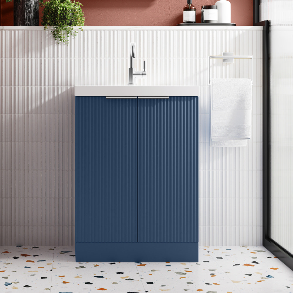 Venice Fluted 600mm Blue Vanity Unit Floor Standing 2 Door Unit With