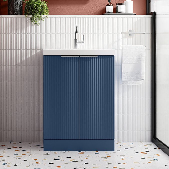 Venice Fluted 600mm Blue Vanity Unit - Floor Standing 2 Door Unit with Chrome Handles  Standard Large Image