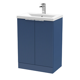 Venice Fluted 600mm Blue Vanity Unit - Floor Standing 2 Door Unit with Chrome Handles Large Image