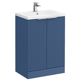 Venice Fluted 600mm Blue 2 Door Floor Standing Vanity Unit with Chrome Handles