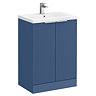 Venice Fluted 600mm Blue 2 Door Floor Standing Vanity Unit with Chrome Handles