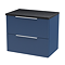 Venice Fluted 600mm Blue Vanity Unit - Wall Hung 2 Drawer Unit with Black Worktop & Chrome Handles