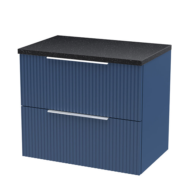 Venice Fluted 600mm Blue Vanity Unit Wall Hung 2 Drawer Unit with