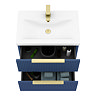 Venice Fluted 600mm Blue Vanity Unit - Wall Hung 2 Drawer Unit with Brushed Brass Handles