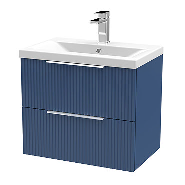 Venice Fluted 600mm Blue Vanity Unit - Wall Hung 2 Drawer Unit with Chrome Handle  Profile Large Ima