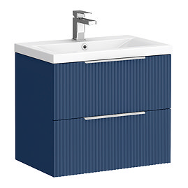 Venice Fluted 600mm Blue Vanity Unit - Wall Hung 2 Drawer Unit with Chrome Handles