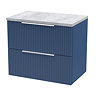 Venice Fluted 600mm Blue Vanity Unit - Wall Hung 2 Drawer Unit with Grey Worktop & Chrome Handles