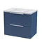 Venice Fluted 600mm Blue Vanity Unit - Wall Hung 2 Drawer Unit with Grey Worktop & Chrome Handles La