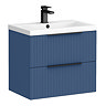Venice Fluted 600mm Blue Vanity Unit - Wall Hung 2 Drawer Unit with Matt Black Handles